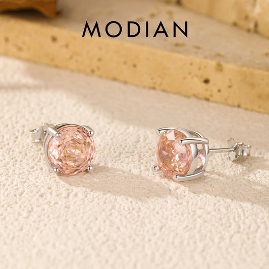 MODIAN 925 Sterling Silver Romantic Morgan Orange Rose Cut Round Simple Stud Earrings For Women Hypoallergenic Fine Jewelry