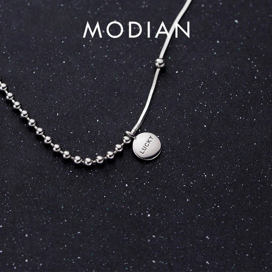 Collar Modian con colgante de bola de la suerte con moneda grabada en plata de ley 925 auténtica para mujer, gargantilla, joyería fina
