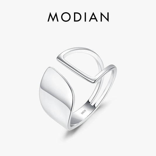 Anillo MODIAN de plata de ley 925 con diseño asimétrico, hueco, moderno, liso, ajustable, tallas 6-8, joyería fina para mujer, regalo de fiesta