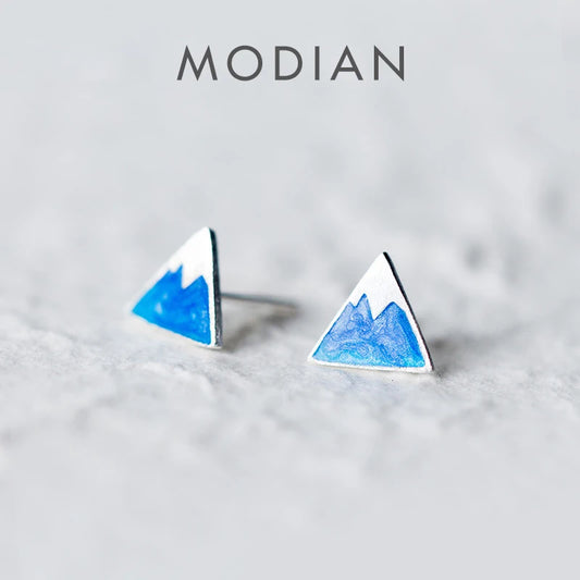 Pendientes pequeños de esmalte Modian con forma de iceberg azul, accesorios exquisitos, joyería de moda de plata de ley 925 para mujer