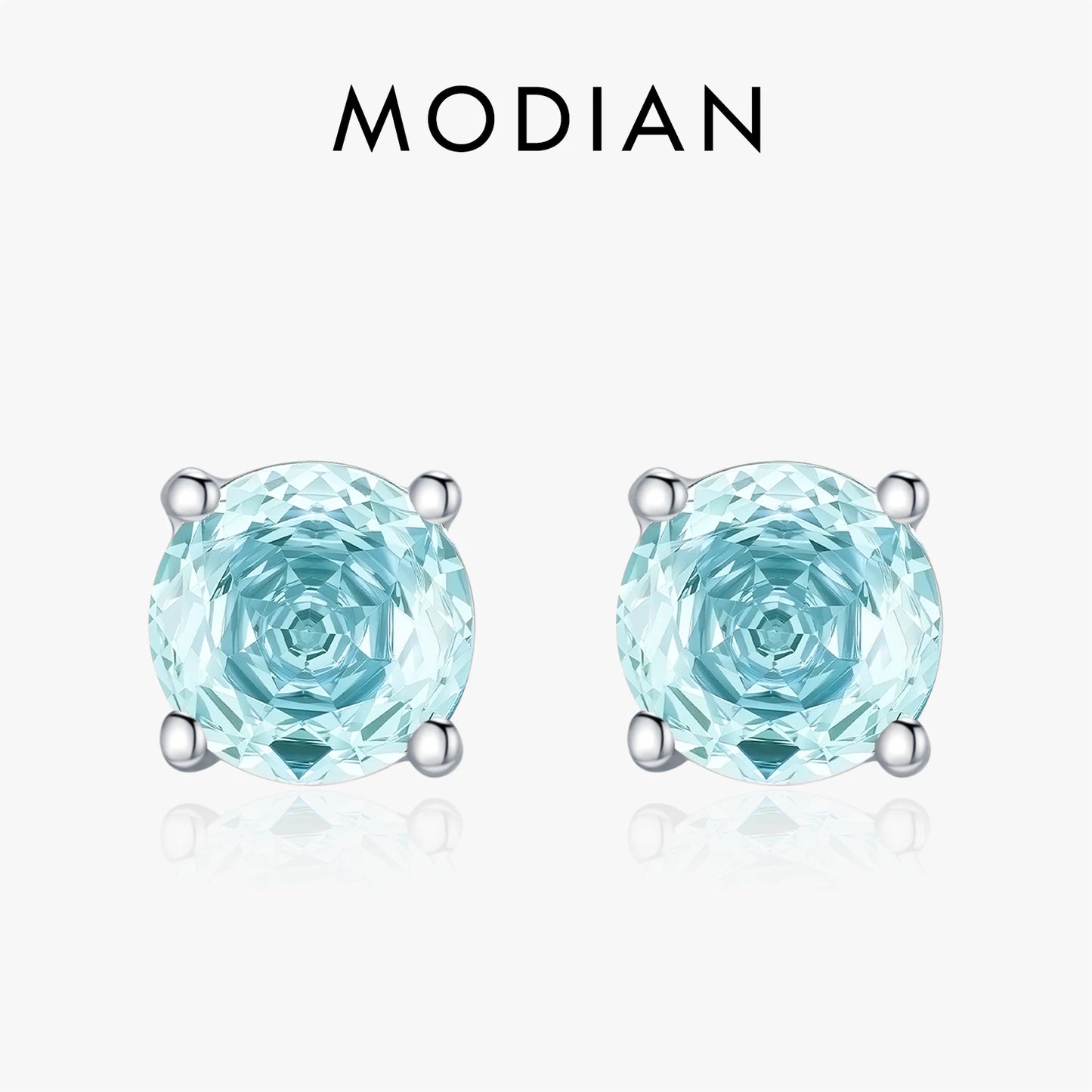 MODIAN 925 Sterling Silver Sparkling Round Light Blue Rose Cut Daisy Stud Earrings For Women Fine Hypoallergenic Jewelry