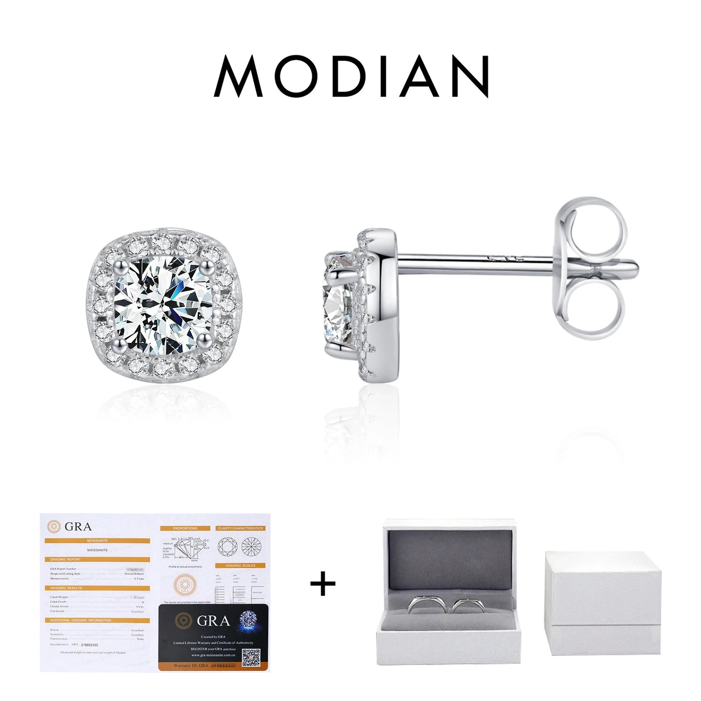 MODIAN D Color Moissanite Stud Earrings Brilliant Square Cut Lab Created Diamond 925 Silver Earrings For Women Wedding Jewelry