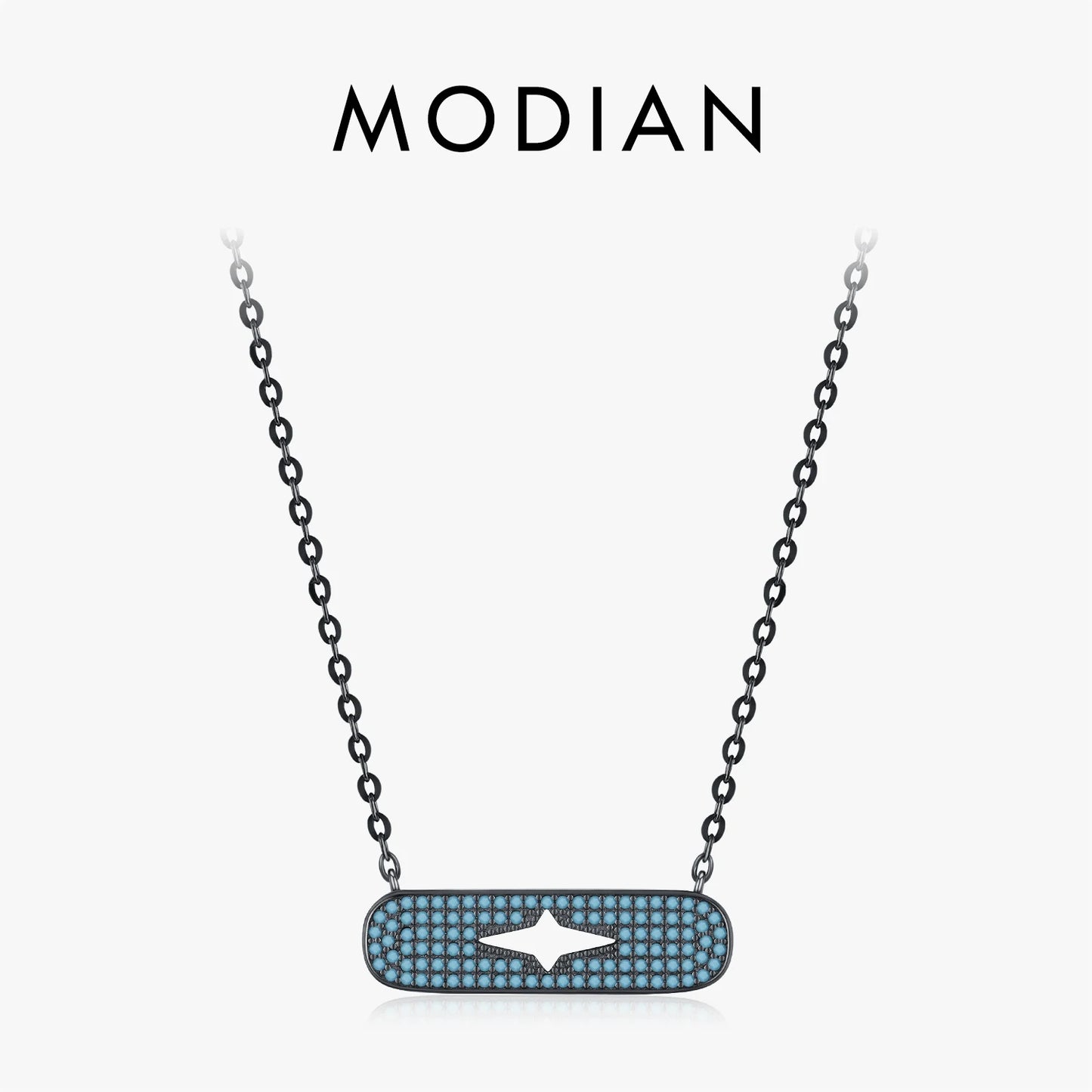 MODIAN 925 Sterling Silver Punk Hallow Out Star Black Golden Pendant Necklace Synthetic Turquoise Stackable Jewelry For Women