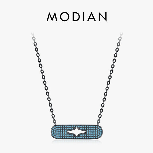 MODIAN 925 Sterling Silver Punk Hallow Out Star Black Golden Pendant Necklace Synthetic Turquoise Stackable Jewelry For Women