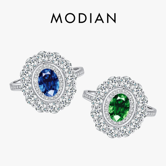 Anillo de lujo MODIAN de plata de ley 925 con circonitas ovaladas brillantes, joyería clásica para cócteles, regalo para mujer