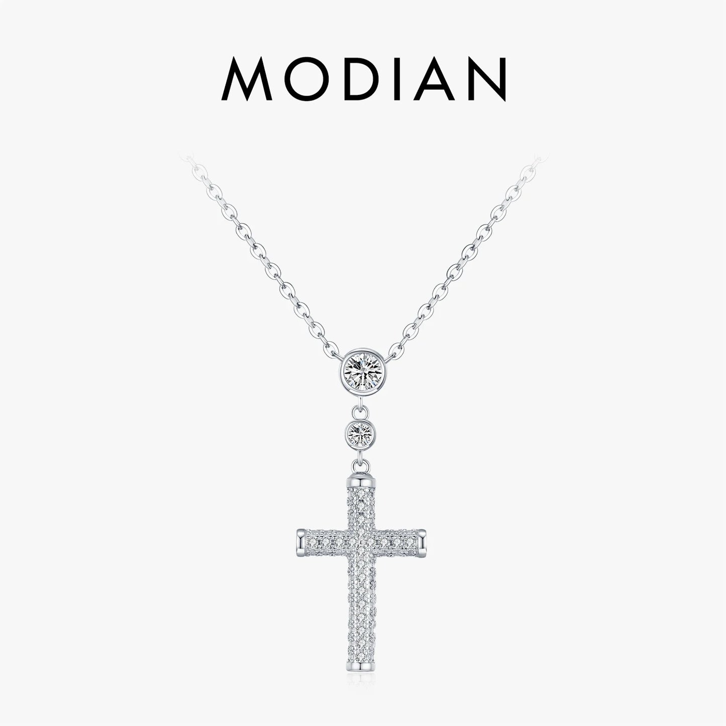 MODIAN 925 Sterling Silver Trendy Cross Swing Necklace Luxury Full Zirconia Choker Pendant Necklace For Women Fine Jewelry