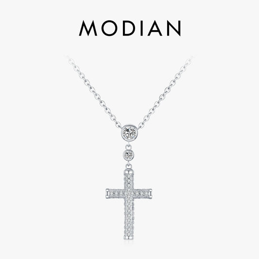 MODIAN 925 Sterling Silver Trendy Cross Swing Necklace Luxury Full Zirconia Choker Pendant Necklace For Women Fine Jewelry