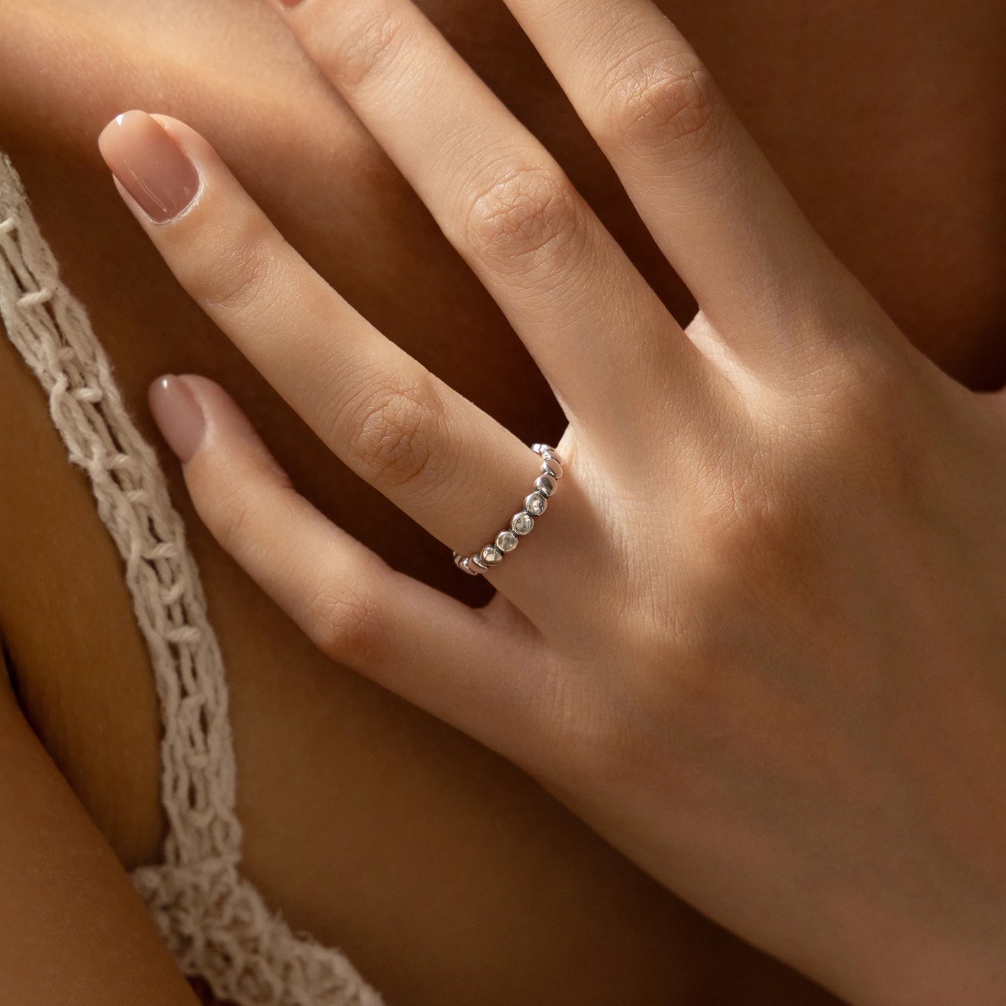 MODIAN 925 Sterling Silver Daily Vintage Wear Stacking Rings Retro Simple Beads Eternity Band Rings For Women Fine Jewelry