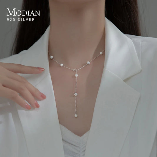 Collar Modian de plata de ley 925 con circonitas brillantes, elegante y de lujo, ideal para bodas y compromisos.