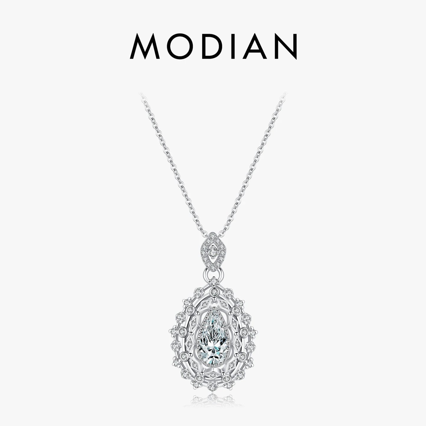 MODIAN 925 Sterling Silver Luxury Water Drop Dazzling CZ Link Chain Pendant Necklace For Women Wedding Statement Jewelry Gifts