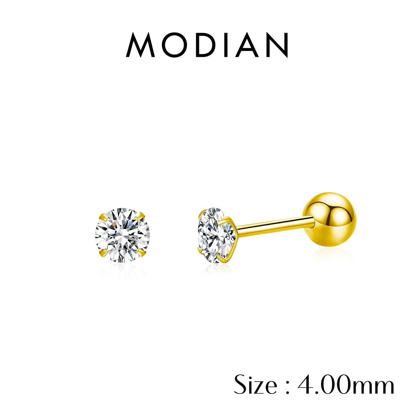MODIAN Multicolor 925 Sterling Silver Elegant Beads Screw Earrings Classic Round CZ Stud Earrings For Women Jewelry 2.5MM-8MM