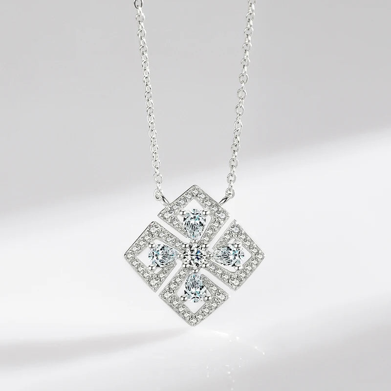 MODIAN Classic Flower Water Drop 5A CZ Necklace 925 Sterling Silver Sparkling Luxury Pendant Necklace for Women Wedding Jewelry