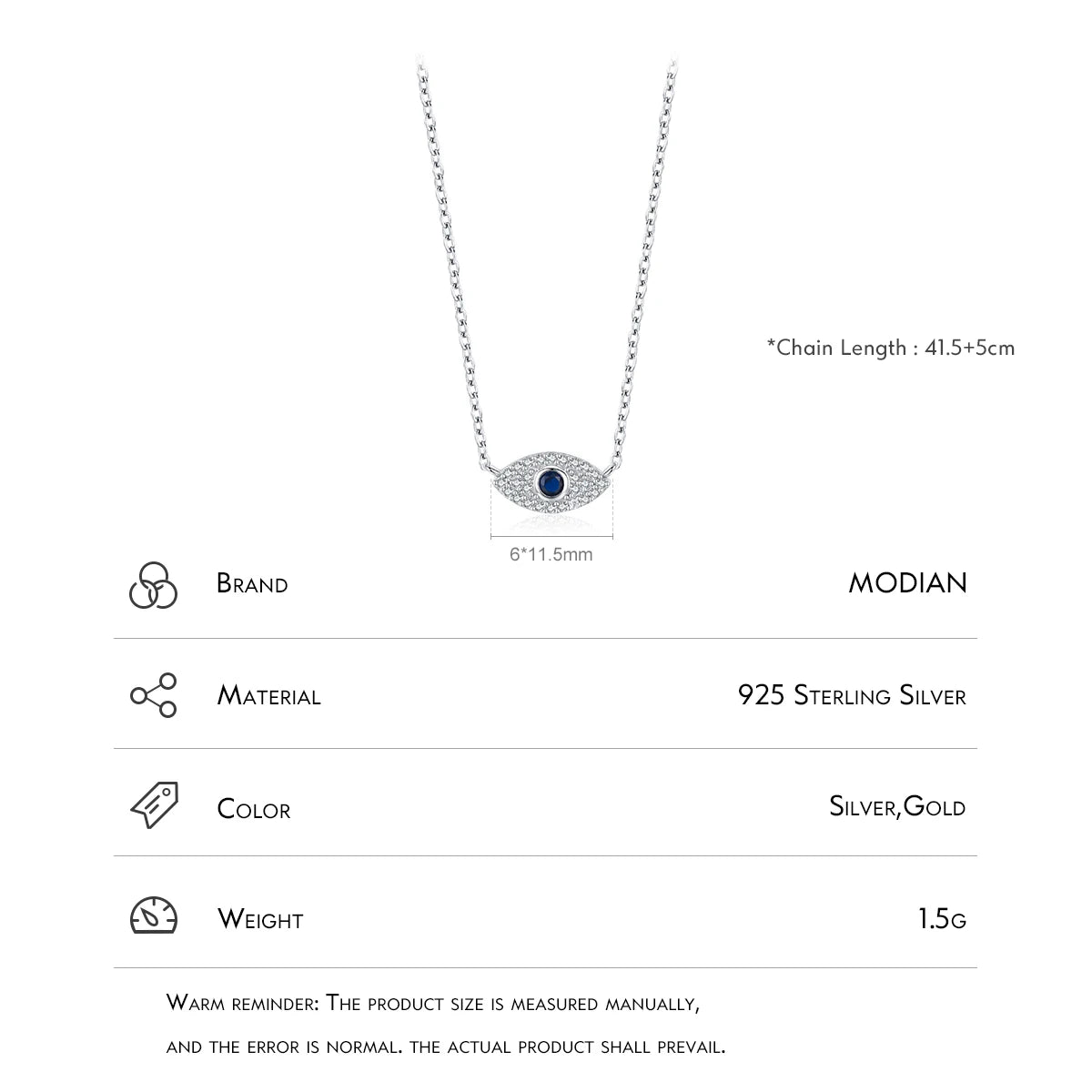 MODIAN 925 Sterling Silver Mysterious Blue Eyes Pendant Necklace Clavicle Chain Link For Women Party Fine Jewelry Birthday Gift