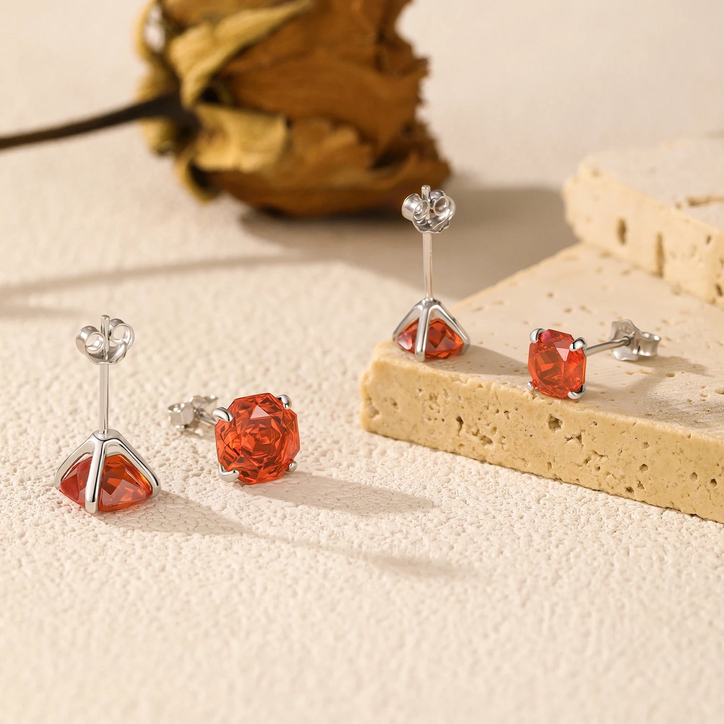 MODIAN 925 Sterling Silver Delicate Unisex Octagon Ear Stud Red Rose Cut Red CZ Stud Earrings For Women Fine Jewelry