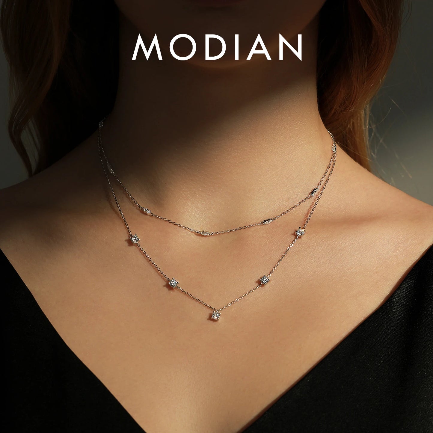 MODIAN 925 Sterling Silver Sparkling CZ Stackable Necklace For Women Choker Link Chain Charm Necklace Fine Jewelry Gift