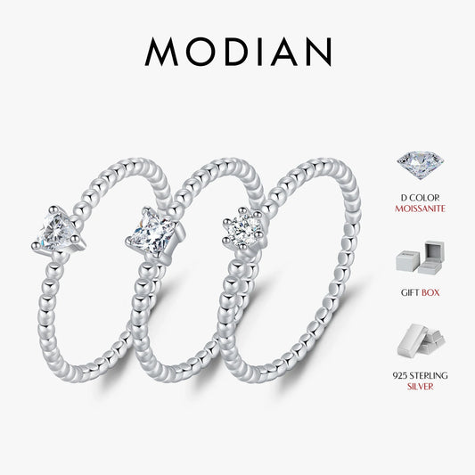 Anillo de moissanita con forma geométrica de color D de MODIAN, plata de ley 925, corazón cuadrado, diamante de laboratorio, alianza de boda, joyería para mujer