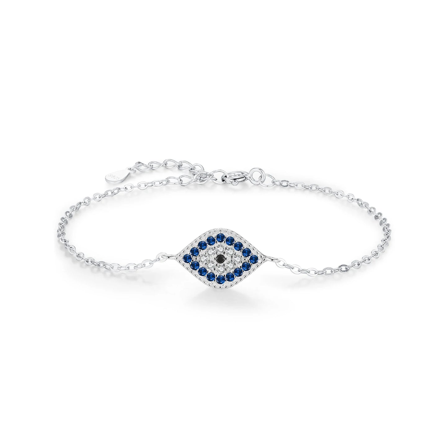 MODIAN 925 Sterling Silver Vintage Blue & Clear Zirconia Eyes Bracelet Stackable Vacation Link Chain Bracelets For Women Jewelry