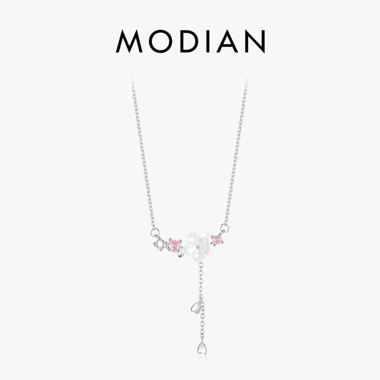 MODIAN Real 925 Sterling Silver Charm Shell Pearl Flower Pendant Necklace Elegant Neck Chain For Women Anniversary Fine Jewelry