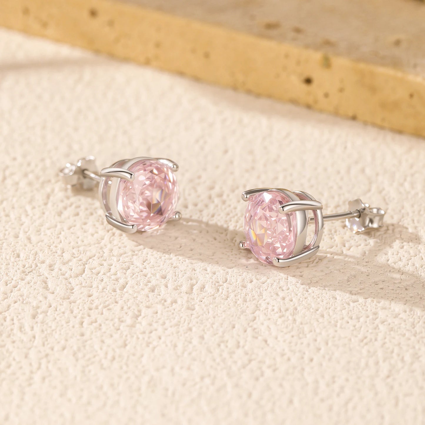 MODIAN 925 Sterling Silver Daily Wear Ear Stud Charming Light Pink Rose Cut Zircon Stud Earrings For Women Fine Jewelry