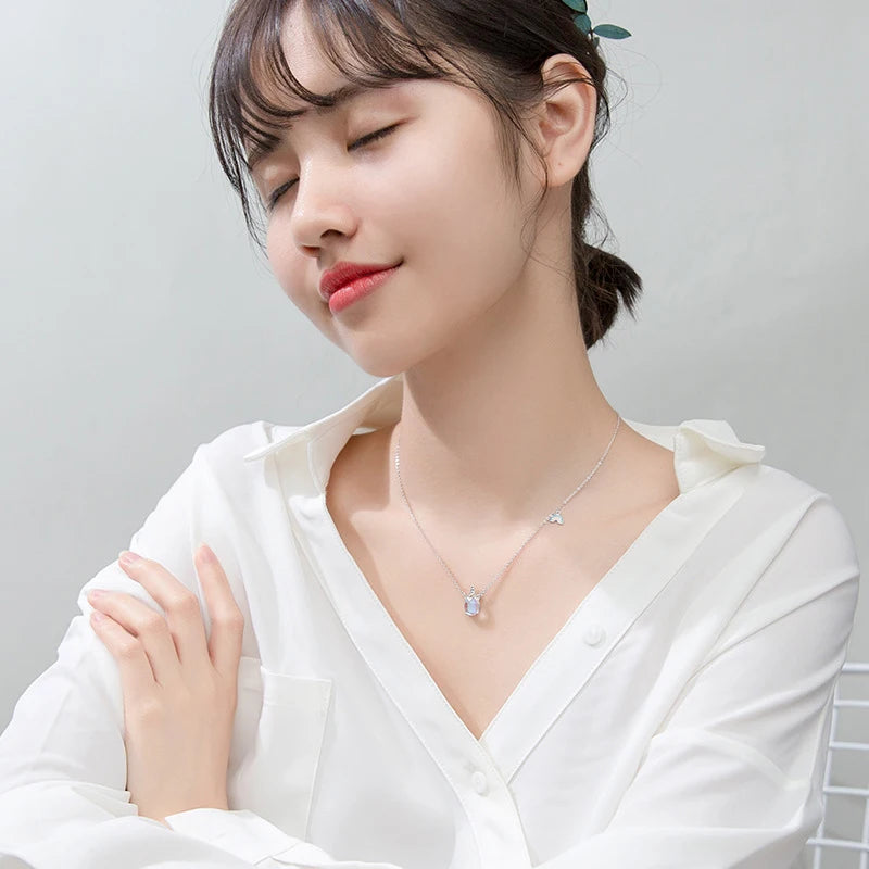 Modian 2021 Autumn Dream Unicorn Sparkling Opal Pendant Fashion Real 925 Sterling Silver Rainbow Necklace For Women Jewelry Gift