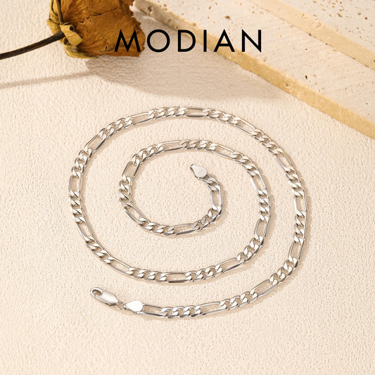 Collar corto MODIAN de plata de ley 925 maciza con cadena Figaro geométrica simple para mujeres y hombres, joyería fina, regalos.