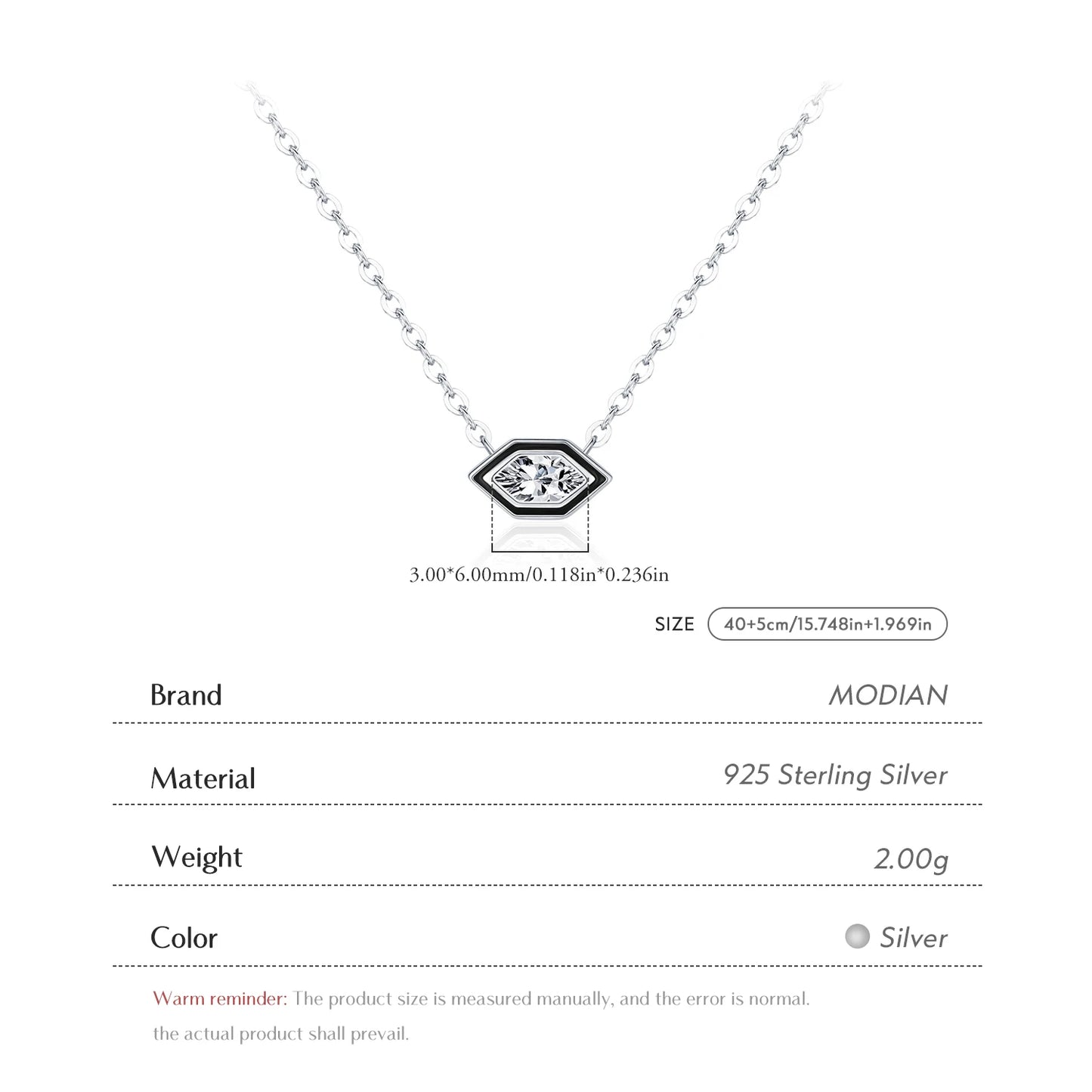 MODIAN Fashion Black Enamel Necklace 925 Sterling Silver Rhombic Zirconia Link Chain Pendant Necklace For Women Fine Jewelry