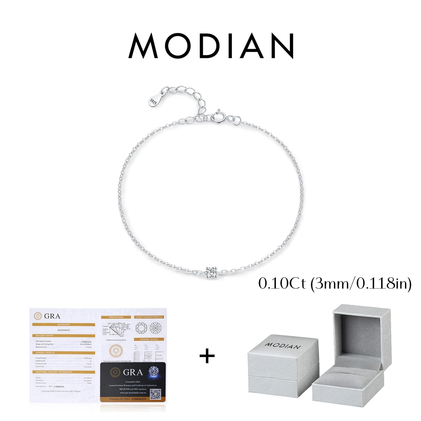 MODIAN D Color Moissanite Bracelet 925 Sterling Silver Classic Minimalist Daily Link Chain Bracelet For Women Fine Jewelry