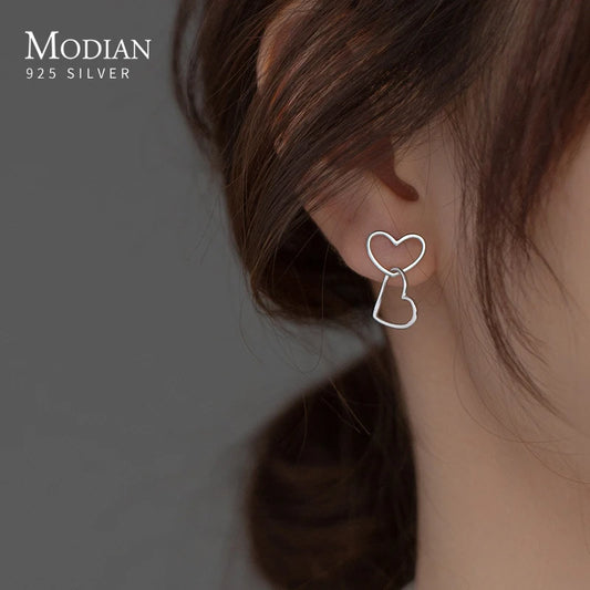 Pendientes románticos de plata de ley 925 con forma de corazón de Modian, ligeros y lujosos, para mujer, joyería fina para fiestas.