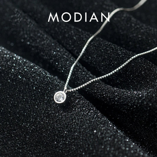 Collar con colgante geométrico Modian de plata de ley 925 con circonita cúbica deslumbrante para mujer, cadena de eslabones, joyería fina de moda para bodas, regalo