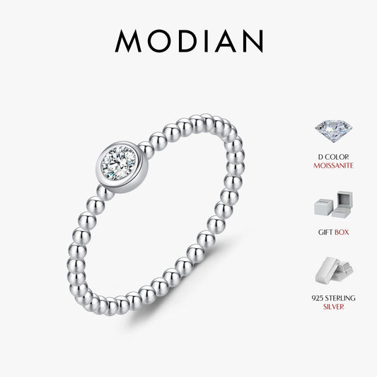 Anillo de moissanita con engaste de bisel de MODIAN, cuentas de plata de ley 925, anillos de dedo apilables de moda para mujer, joyería de diamantes de laboratorio