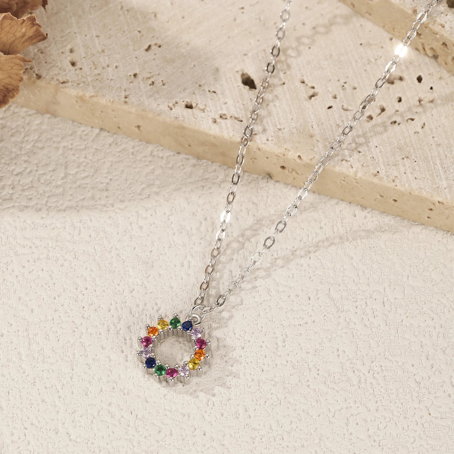 MODIAN 925 Sterling Silver Sparkling Round CZ Necklace Rainbow Color Sun Pendant Necklaces For Women Daily Fine Jewelry