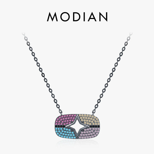 MODIAN 925 Sterling Silver Vintage Colorful Cubic Zirconia Starlight Pendant Necklaces For Women Party Stackable Fine Jewelry