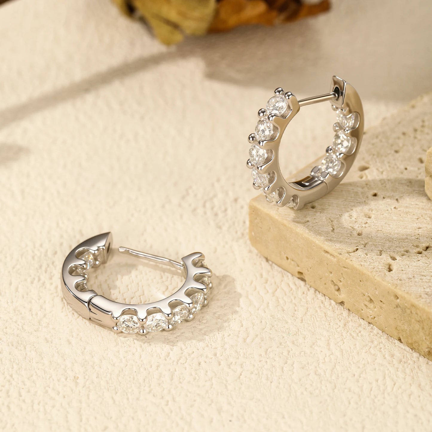 MODIAN D Color Round Moissanite Ear Buckle 925 Sterling Silver Classic Simple Hoop Earrings For Women Party Fine Jewelry Gifts