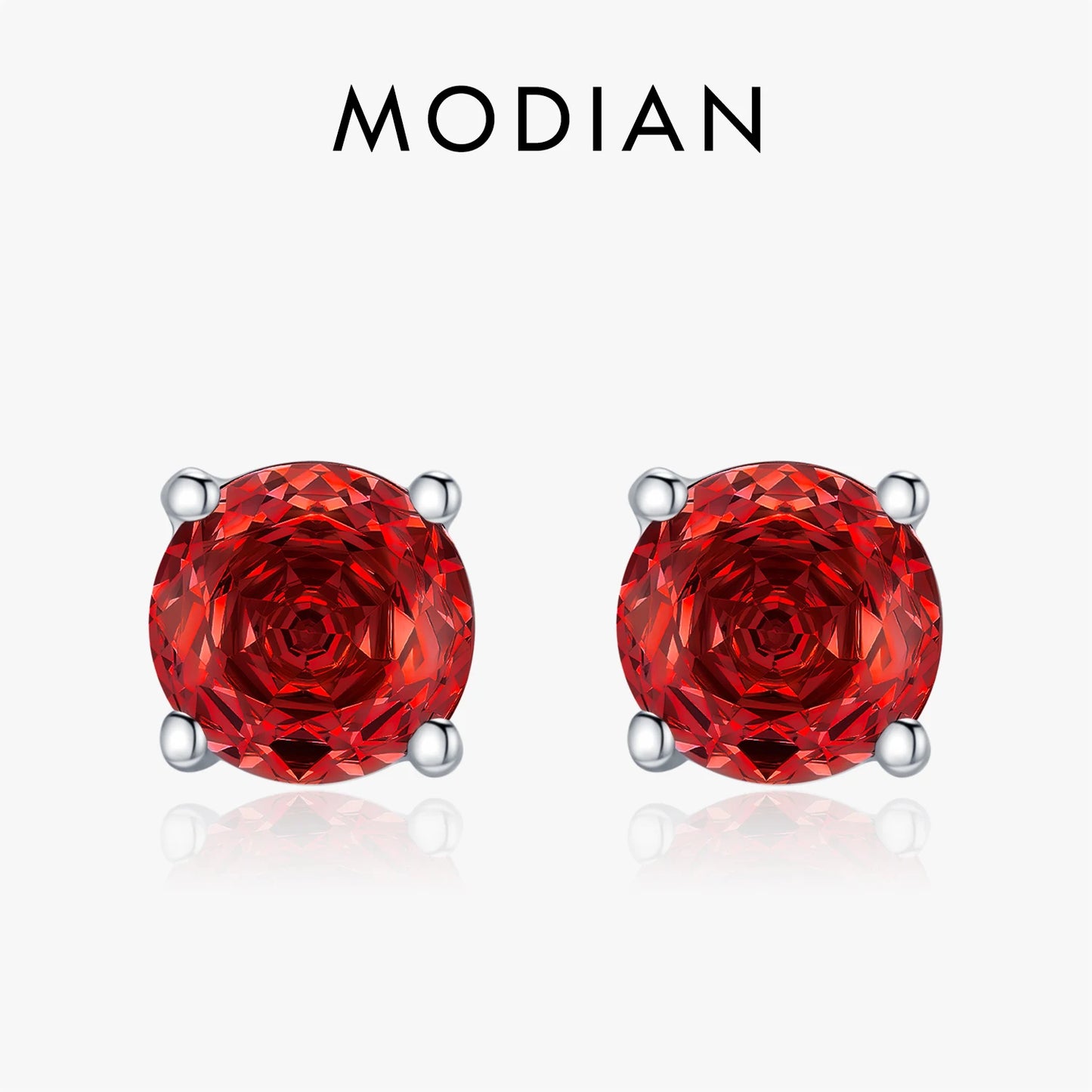 MODIAN Exquisite 925 Sterling Silver Charming Red Rose Cut Cubic Zirconia Round Stud Earrings For Women Party Fine Jewelry