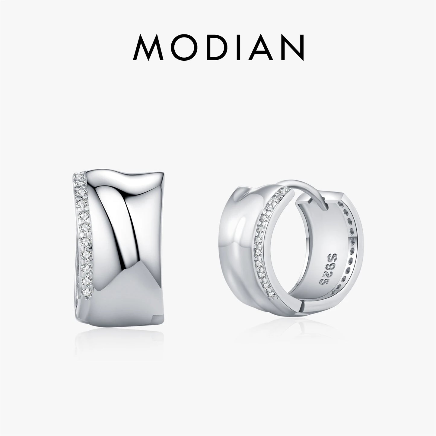 MODIAN 925 Sterling Silver Fashion Minimalist CZ Hoop Earrings Irregular Liquid Metal Design Buckle Earrings For Women Jewelry