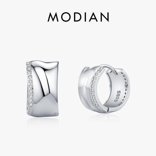 MODIAN 925 Sterling Silver Fashion Minimalist CZ Hoop Earrings Irregular Liquid Metal Design Buckle Earrings For Women Jewelry