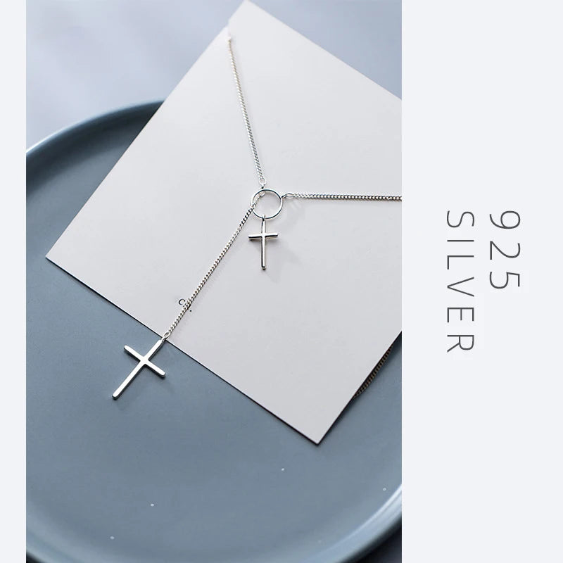Modian Sterling Sliver 925 Fashion Simple Big Samll Cross Geometric Round Chain Pendant Necklace for Women Fine Jewlry Girl Gift