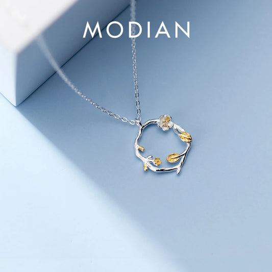 Modian 2021 New LuxurySterling Silver 925 Tree And Flower Choker Neckalce Pendant for Women Charm Statement Jewelry Collier