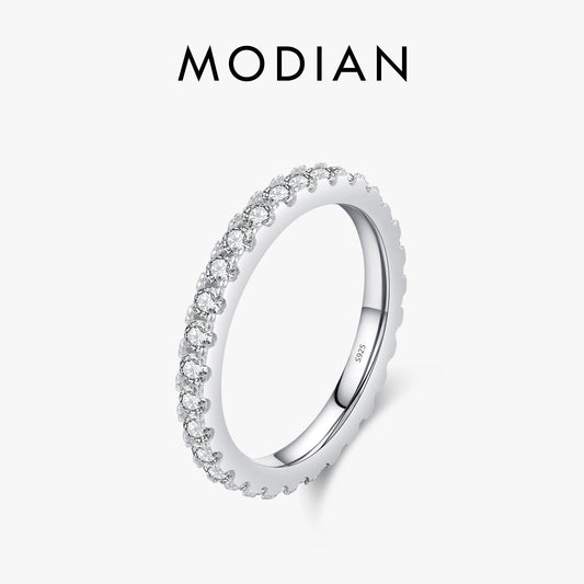 Anillo apilable de moissanita de lujo MODIAN para mujer, color D, plata de ley 925 auténtica, joyería de boda con exquisita caja de regalo.