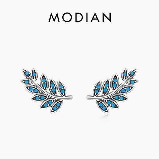 Pendientes MODIAN de plata de ley 925 con forma de hoja vintage, de lujo, con turquesa natural, para mujer, regalo de aniversario, joyería fina.