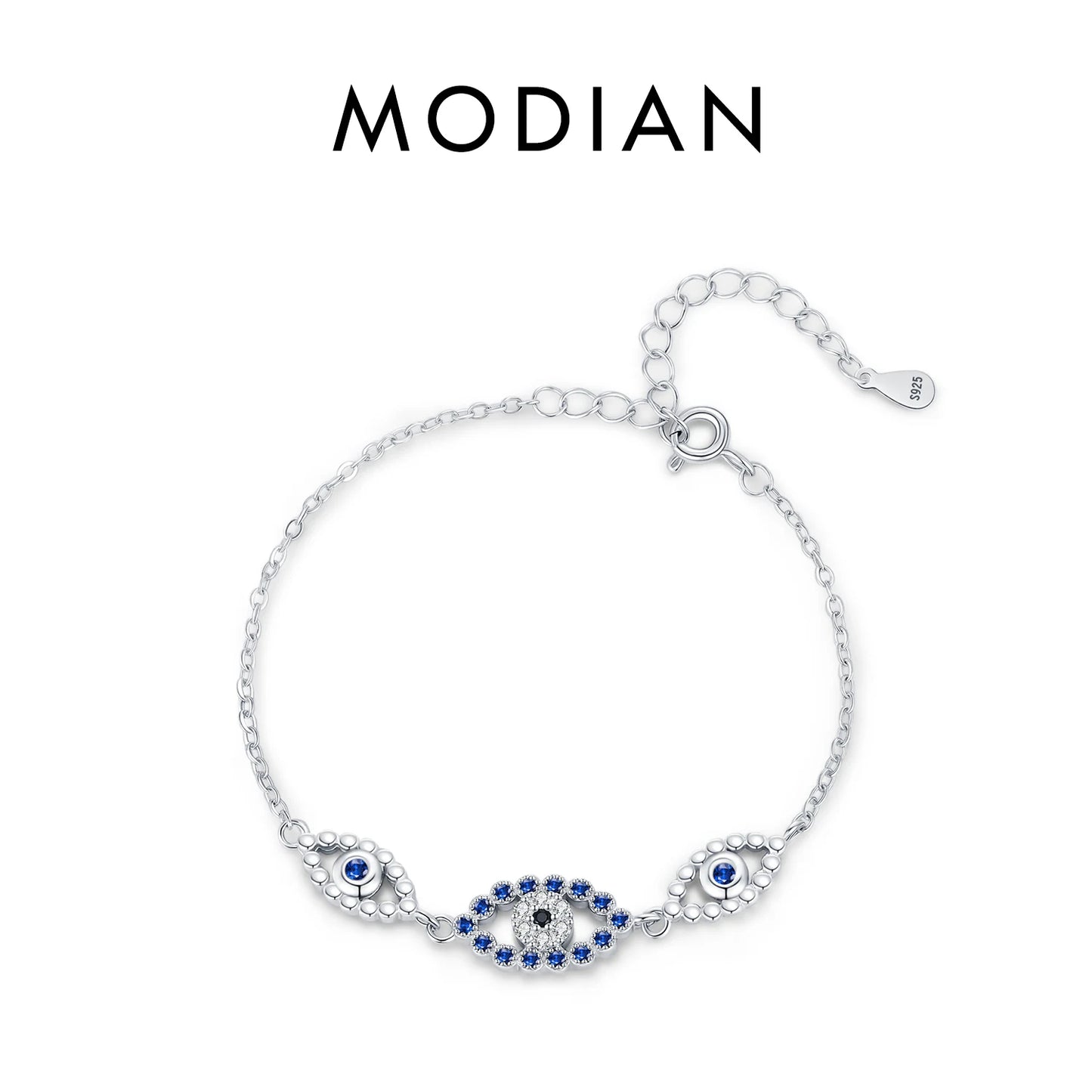 MODIAN 925 Sterling Silver 4 Styles Fashion Blue & Clear CZ Eyes Charm Link Chain Bracelets For Women Fine Jewelry