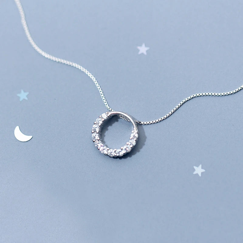 Modian New Sale Real 925 Sterling Silver Round Clear CZ Exquisite Luxury Pendant Necklace For Women Wedding Fine Jewelry