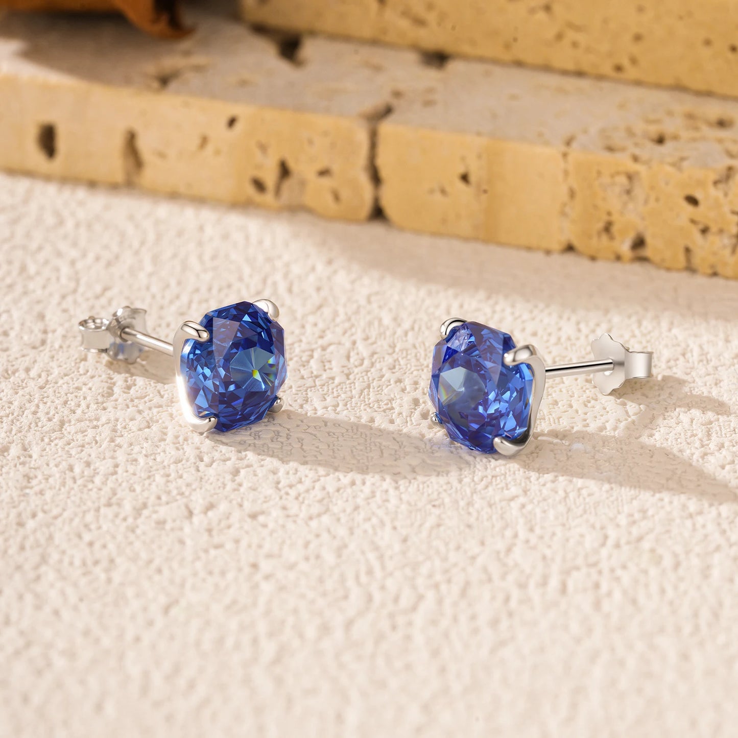 MODIAN 925 Sterling Silver High-end Unisex Royal Blue Rose Cut CZ Octagon Stud Earrings For Women And Men Fine Jewelry