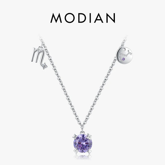 Collar Modian de plata de ley 925 con colgante de constelación de Escorpio, de lujo, con circonitas redondas, para mujer, joyería, bisutería, regalos para niña.