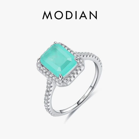 Anillos de turmalina Paraiba de lujo MODIAN en plata de ley 925 para mujer, anillos de compromiso, joyería fina, regalos de aniversario