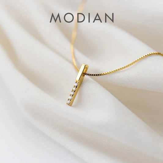 Colgante Modian de plata de ley 925 con forma de rectángulo geométrico y circonita brillante para mujer, collar ajustable, joyería fina de estilo coreano.