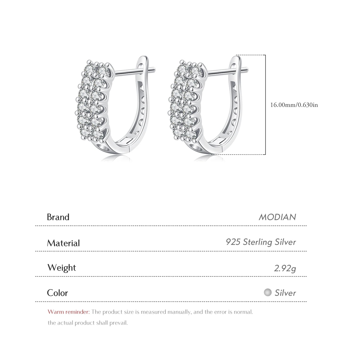 MODIAN 925 Sterling Silver Fashion Double Row Round CZ Hoop Earrings Classic French Style Buckle Earrings For Women Jewelry