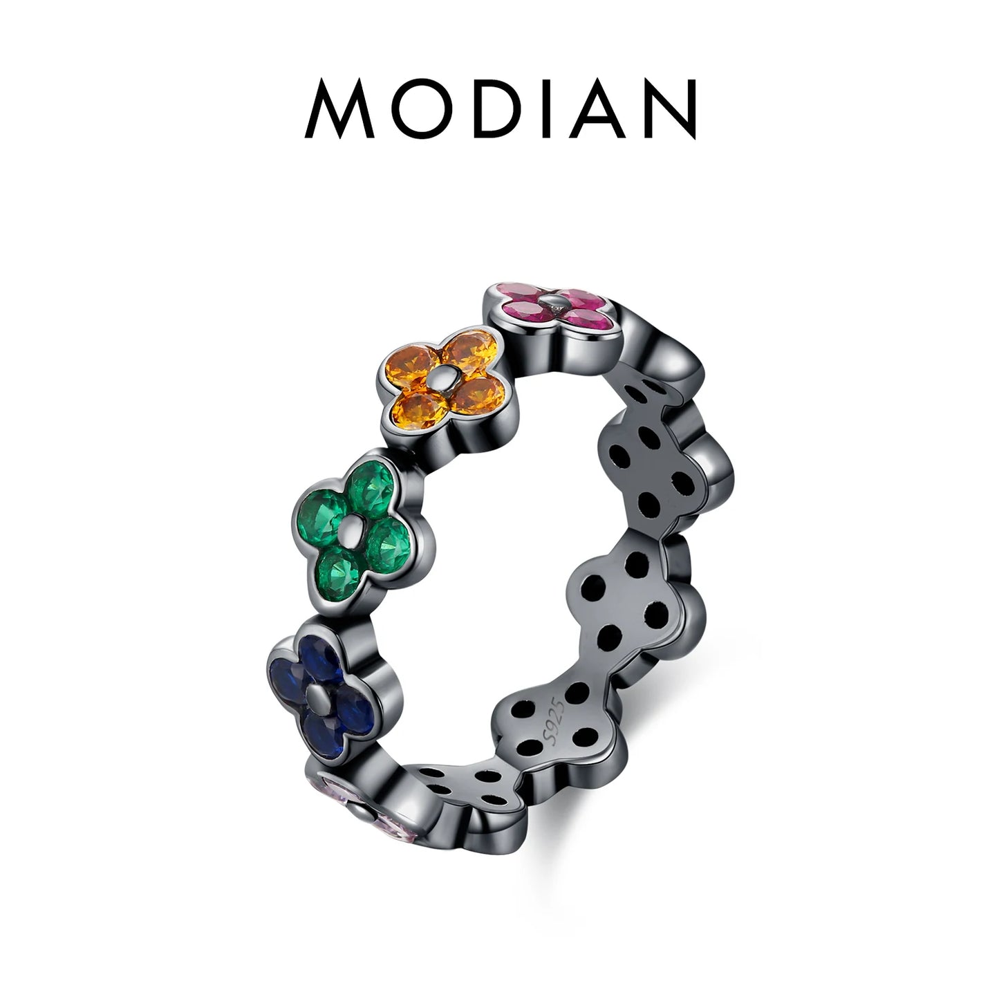 MODIAN 925 Sterling Silver Colorful Punk CZ Geometric Twist Line Trendy Stackable Eternity Band Rings For Women Fine Jewelry