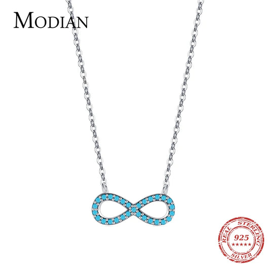 Collar con colgante romántico de amor infinito de turquesa natural de plata esterlina 925 de MODIAN para mujer, regalo de San Valentín, joyería