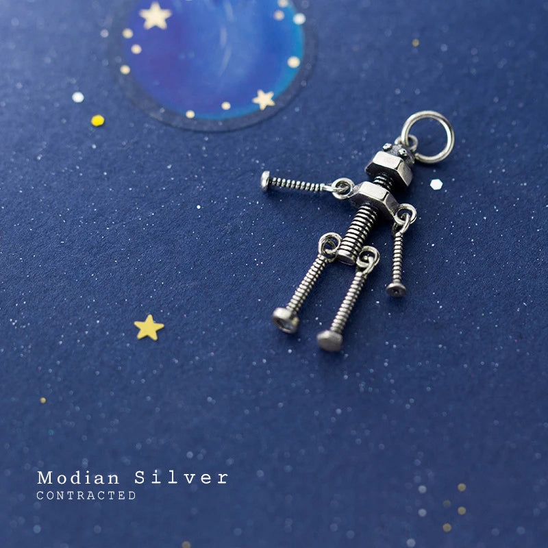 MODIAN Simple Link Chain Necklace for Women 925 Sterling Silver Vintage Screw Robot Pendant Necklace Fine Jewelry Design
